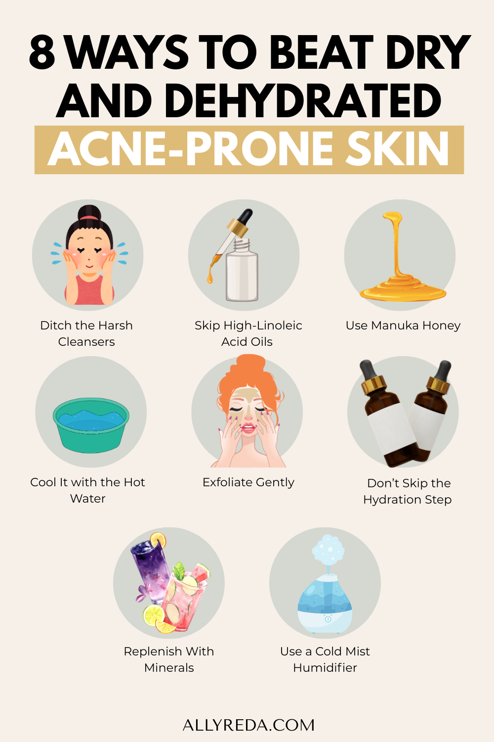 graphic with 8 ideas to help heal dry skin