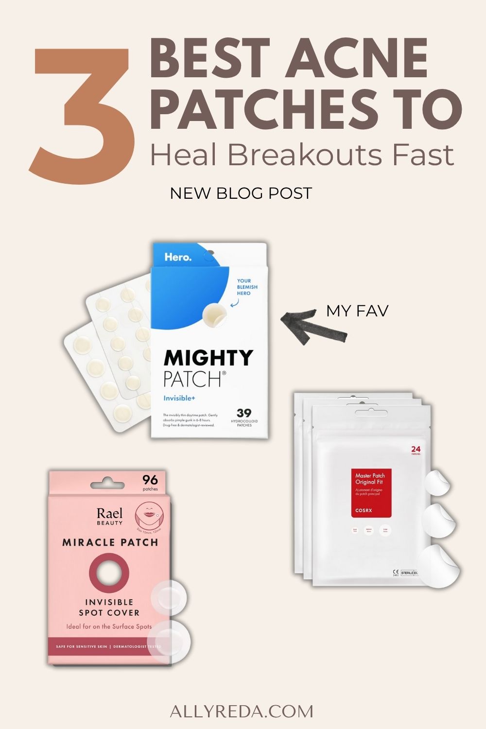 graphic with 3 different brands of pimple patches to try
